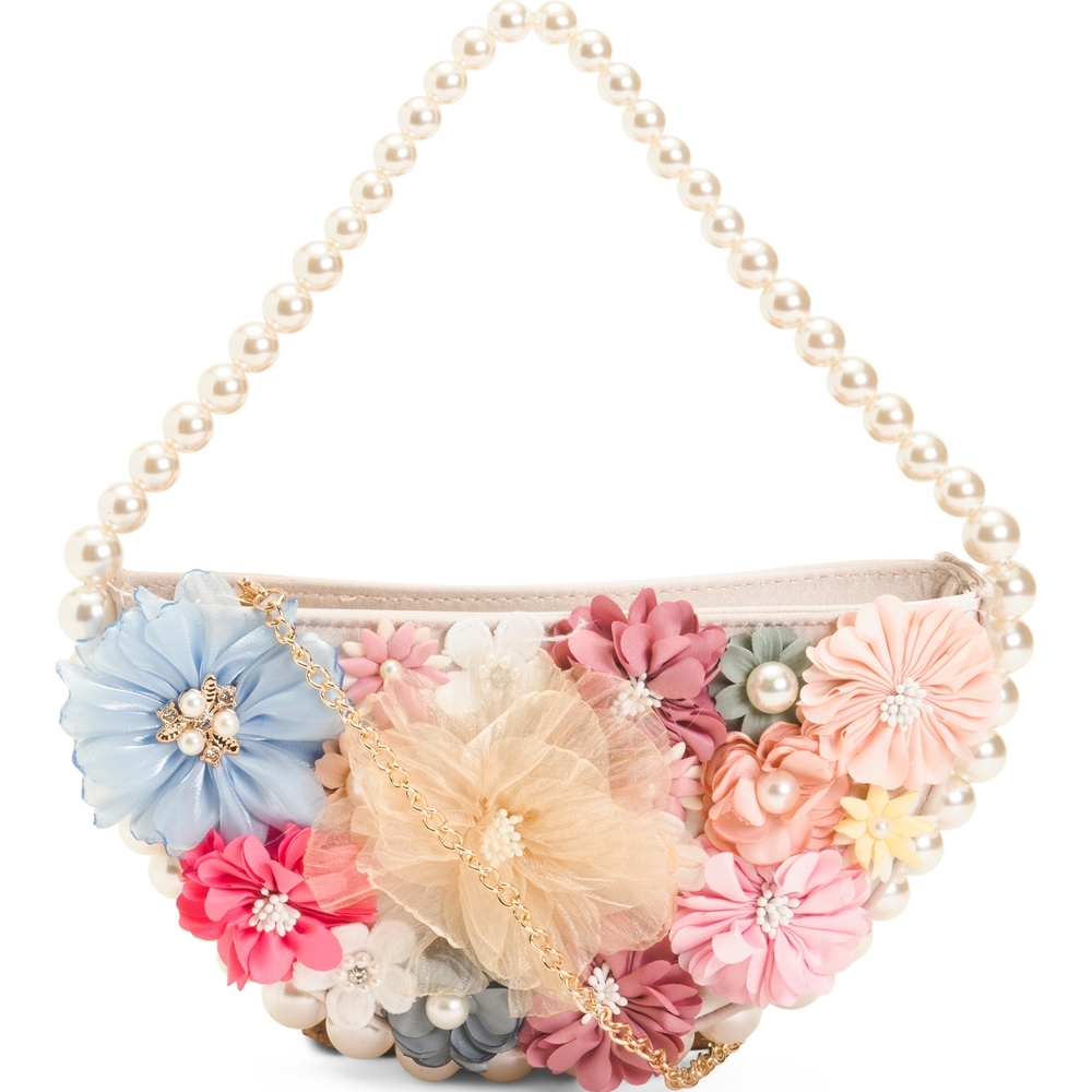 Haute Hippie Pearl Handle Floral Appliqué Clutch in Pastel Multicolor
